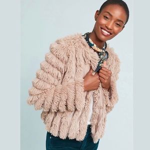 Anthropologie Dusty Rose Fringe Faux Fur Jacket - SP